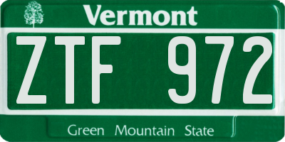 VT license plate ZTF972
