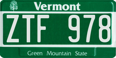 VT license plate ZTF978