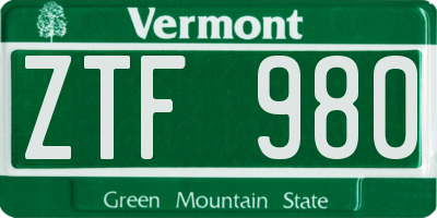 VT license plate ZTF980