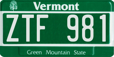VT license plate ZTF981