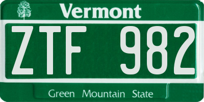 VT license plate ZTF982