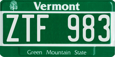 VT license plate ZTF983
