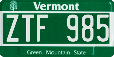 VT license plate ZTF985