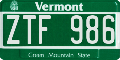 VT license plate ZTF986