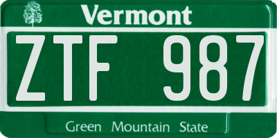 VT license plate ZTF987
