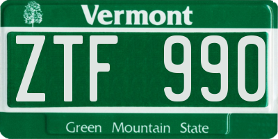 VT license plate ZTF990