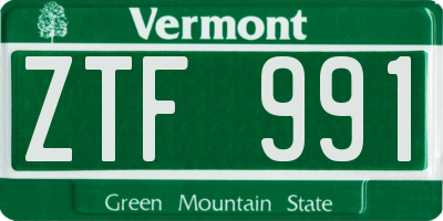 VT license plate ZTF991