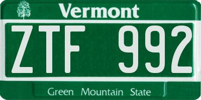 VT license plate ZTF992