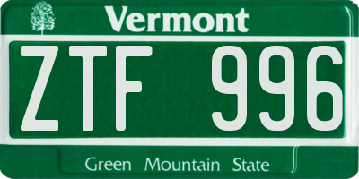 VT license plate ZTF996