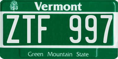 VT license plate ZTF997
