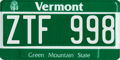 VT license plate ZTF998