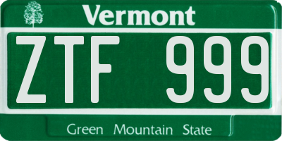VT license plate ZTF999