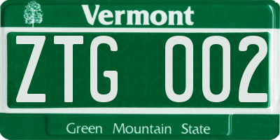 VT license plate ZTG002