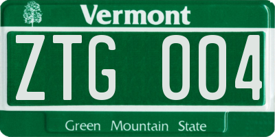 VT license plate ZTG004