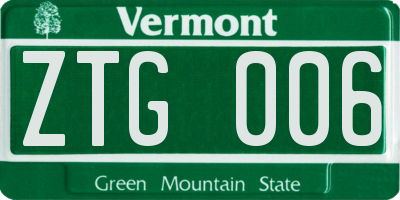 VT license plate ZTG006