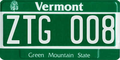 VT license plate ZTG008