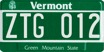 VT license plate ZTG012