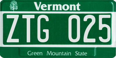VT license plate ZTG025
