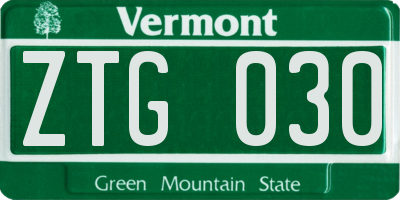VT license plate ZTG030
