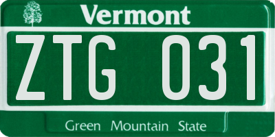 VT license plate ZTG031
