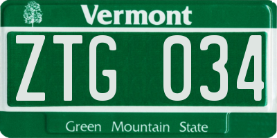 VT license plate ZTG034