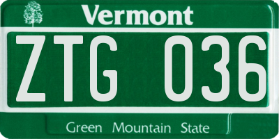 VT license plate ZTG036