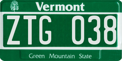 VT license plate ZTG038