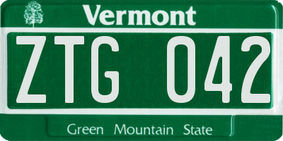 VT license plate ZTG042
