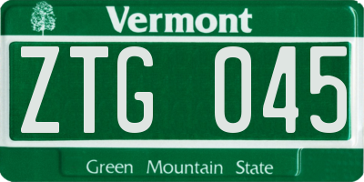 VT license plate ZTG045