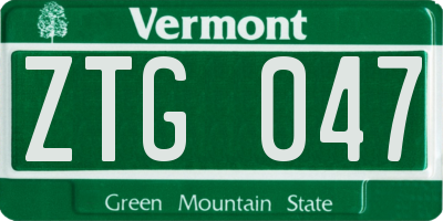VT license plate ZTG047