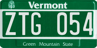 VT license plate ZTG054