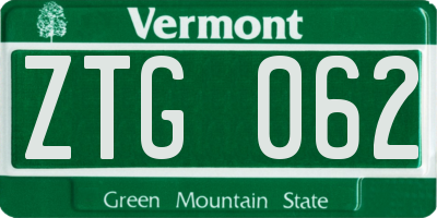 VT license plate ZTG062