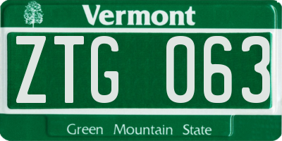 VT license plate ZTG063