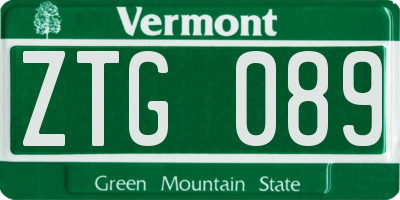 VT license plate ZTG089