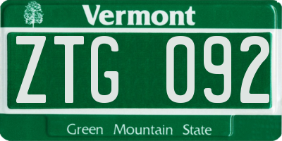 VT license plate ZTG092