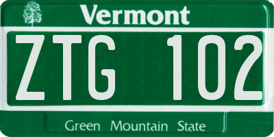 VT license plate ZTG102