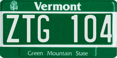 VT license plate ZTG104