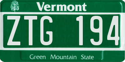 VT license plate ZTG194