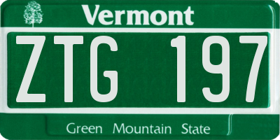 VT license plate ZTG197