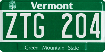 VT license plate ZTG204