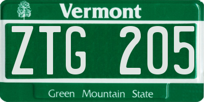 VT license plate ZTG205
