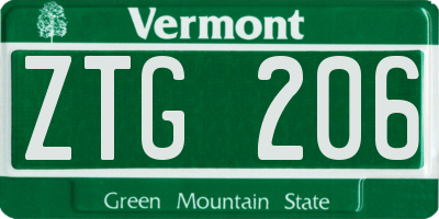 VT license plate ZTG206