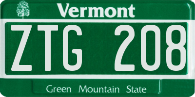 VT license plate ZTG208