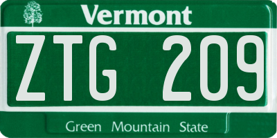 VT license plate ZTG209