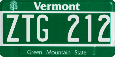 VT license plate ZTG212