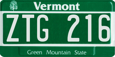 VT license plate ZTG216
