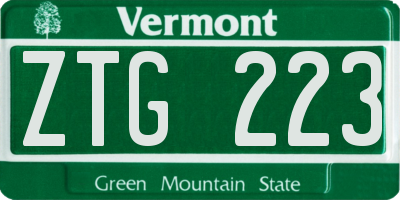 VT license plate ZTG223