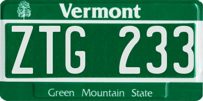 VT license plate ZTG233