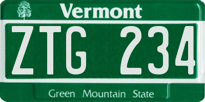 VT license plate ZTG234