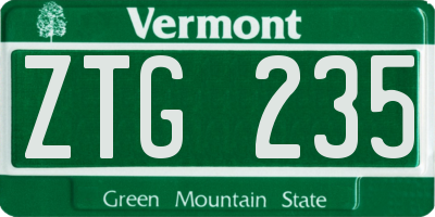 VT license plate ZTG235